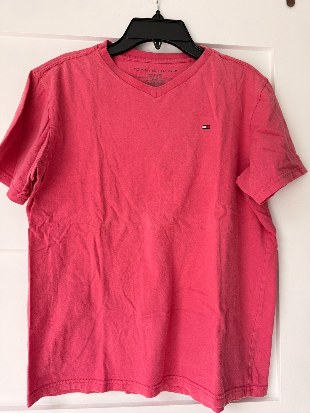 Tommy Hilfiger Boys Coral Pink V‑Neck Short Sleeve Tee